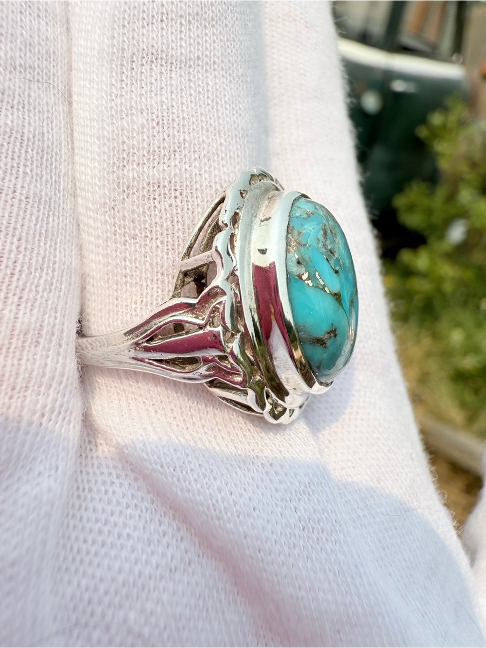 Sterling Silver Turquoise Statement Ring - Blue Turquoise - Picture 4 of 16
